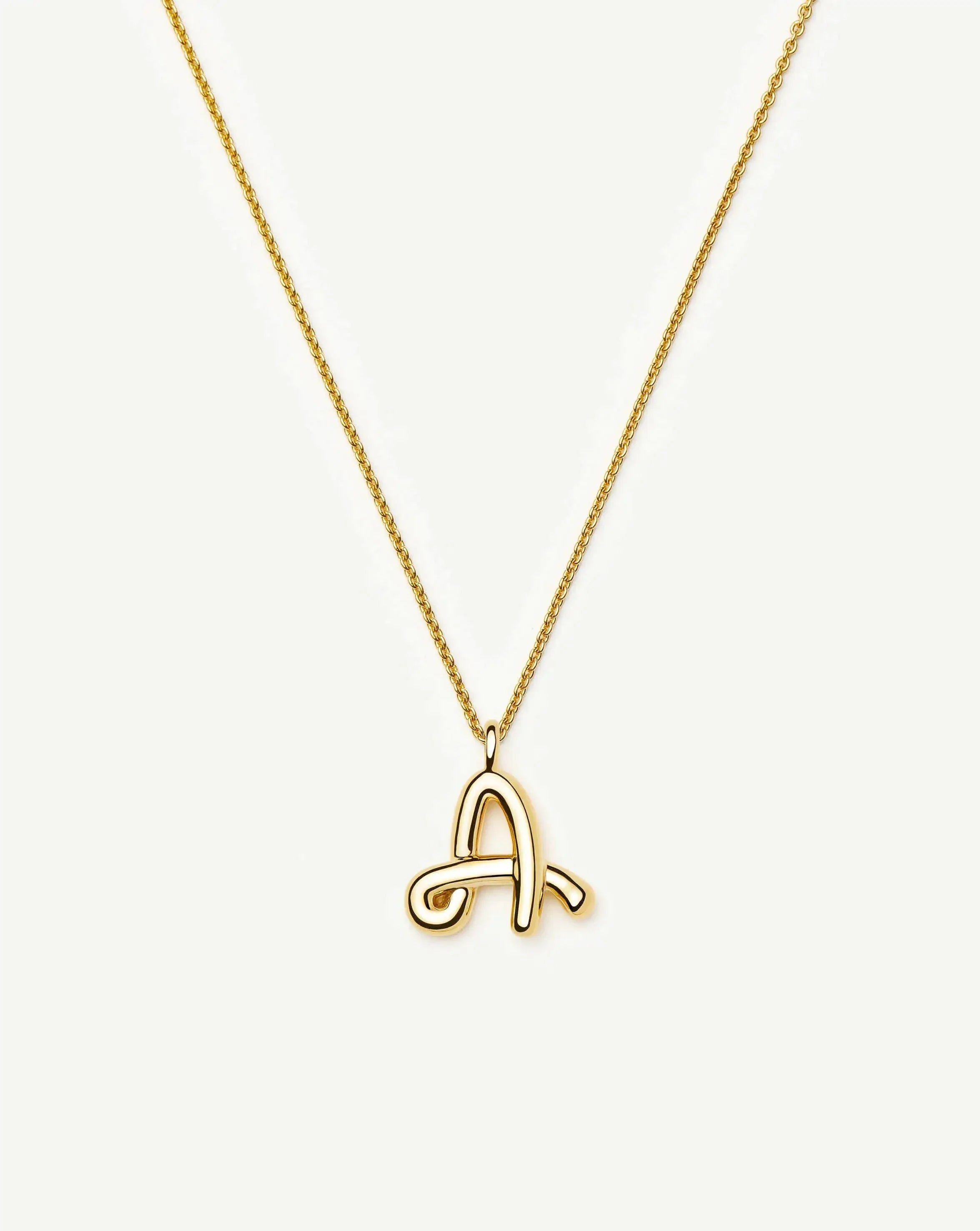 Curly Molten Initial Pendant Necklace  - A | Gold
