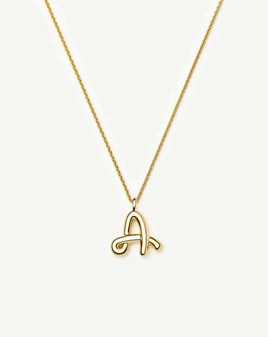 Curly Molten Initial Pendant Necklace  - A | Gold