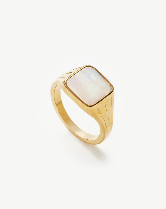 Lucy Williams Square Signet Ring | 18ct Gold Vermeil/Mother of Pearl